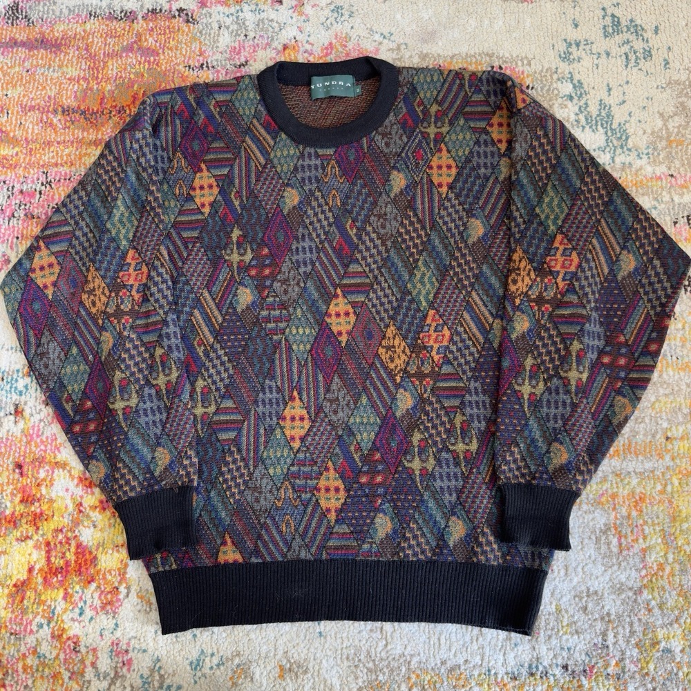 Vintage Tundra Canada Coogi Style Abstract Geometric Sweater Size M